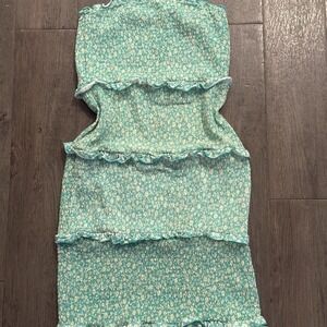 Boho‎ floral green and white fairy midi tiered dress with ruffles size xl